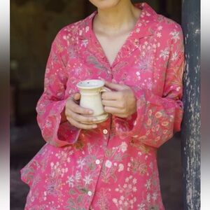 Handprint Garden Red Floral Print Pajama Sleep Shirt XL w MEASUREMENTS